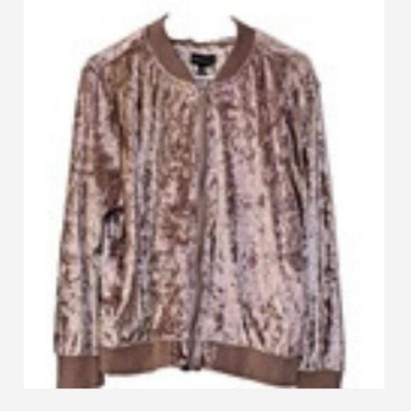 New Look Jacket Crushed Velvet Zip Up Womens Size 2X Mauve/Pink Contrasting Trim - Picture 2 of 5